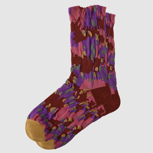 Women's Pink & Purple Floral Heel & Toe Cotton Crew Socks