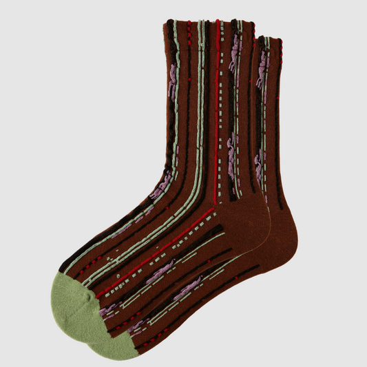 Women's Brown Striped Cotton Crew Socks