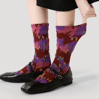 Women's Pink & Purple Floral Heel & Toe Cotton Crew Socks