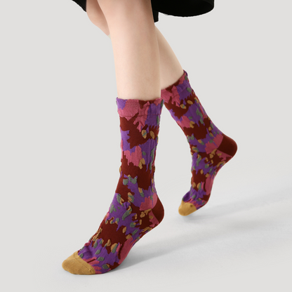 Women's Pink & Purple Floral Heel & Toe Cotton Crew Socks