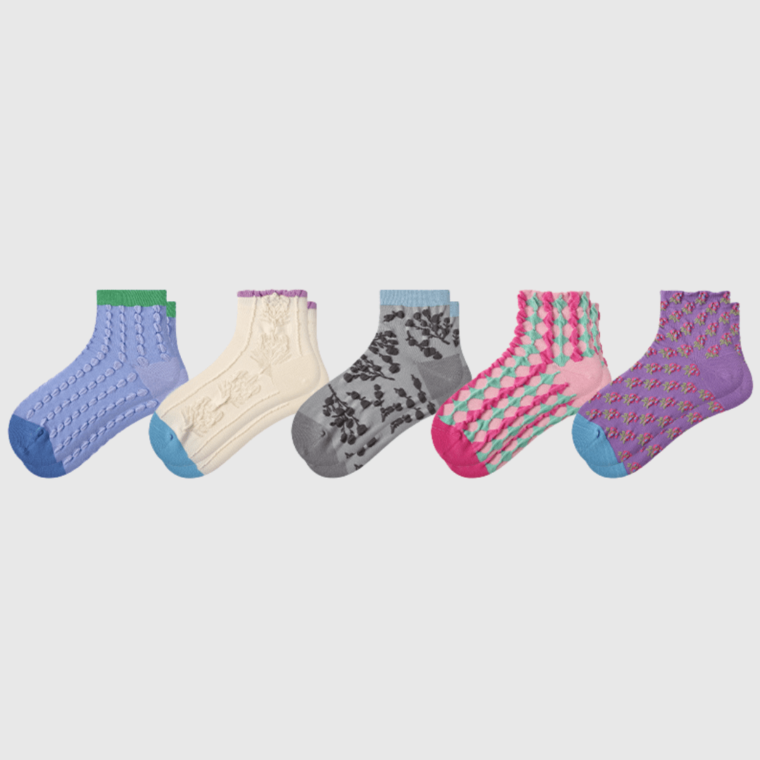 Renaissance Socks Ankle Socks 4-10 5-Pack Women's Spring Floral Ankle Socks