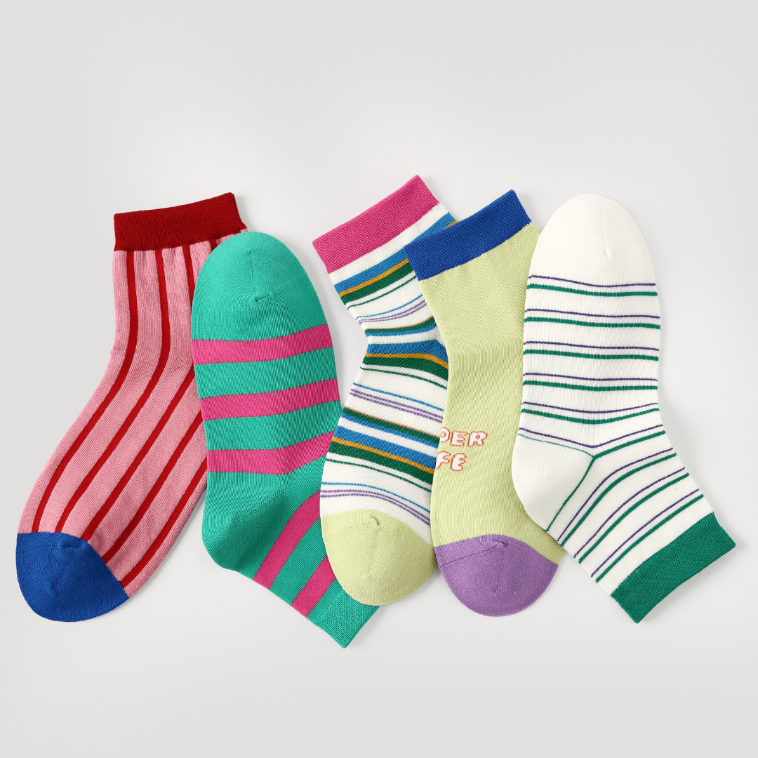 Renaissance Socks Ankle Socks 4-10 5-Pack Women's Striped Ankle Socks