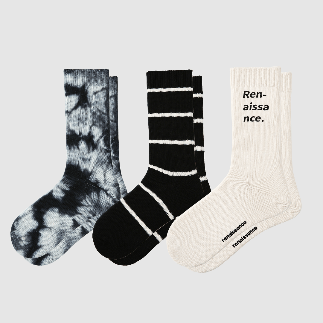 Renaissance Socks Crew Socks 39-44 3-Pack Tie-Dye Crew Socks - Black