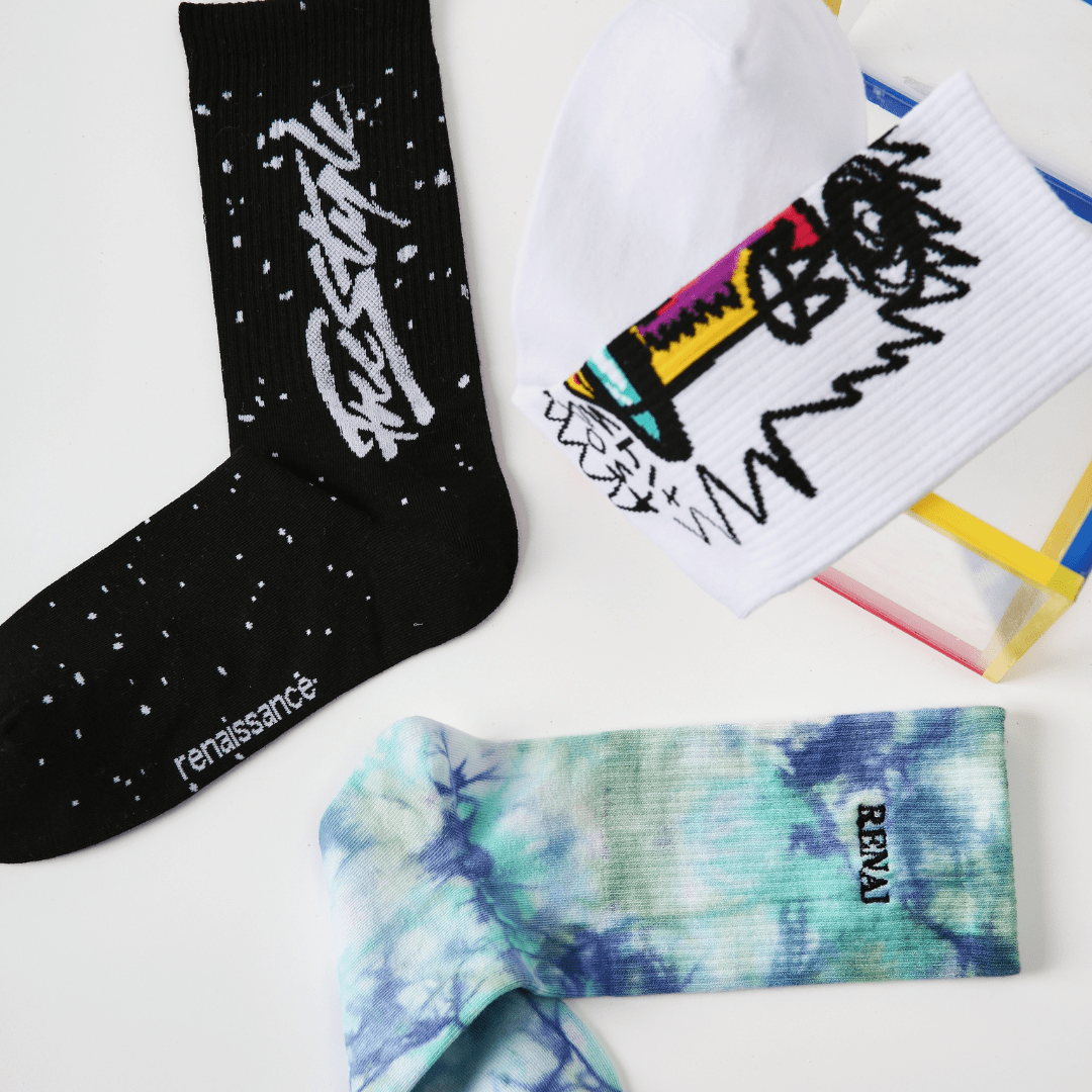 Renaissance Socks Crew Socks 39-44 3-Pack Tie Dye Doodle Crew Socks