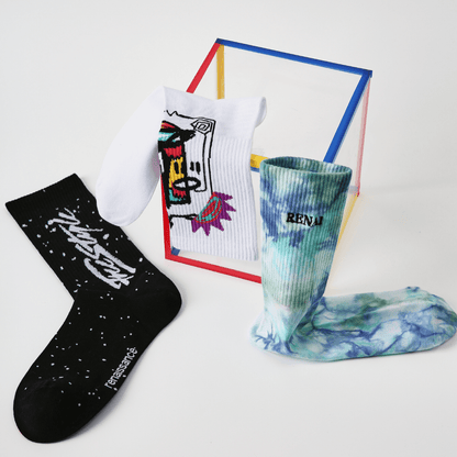 Renaissance Socks Crew Socks 39-44 3-Pack Tie Dye Doodle Crew Socks