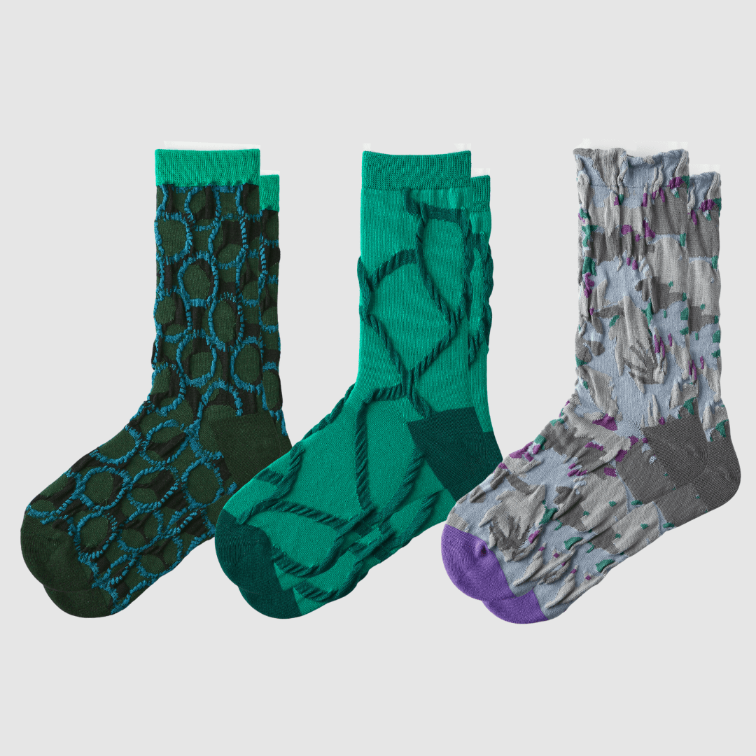 Renaissance Socks Crew Socks 4-10 3-Pack Women's 3D Green Floral Crew Socks