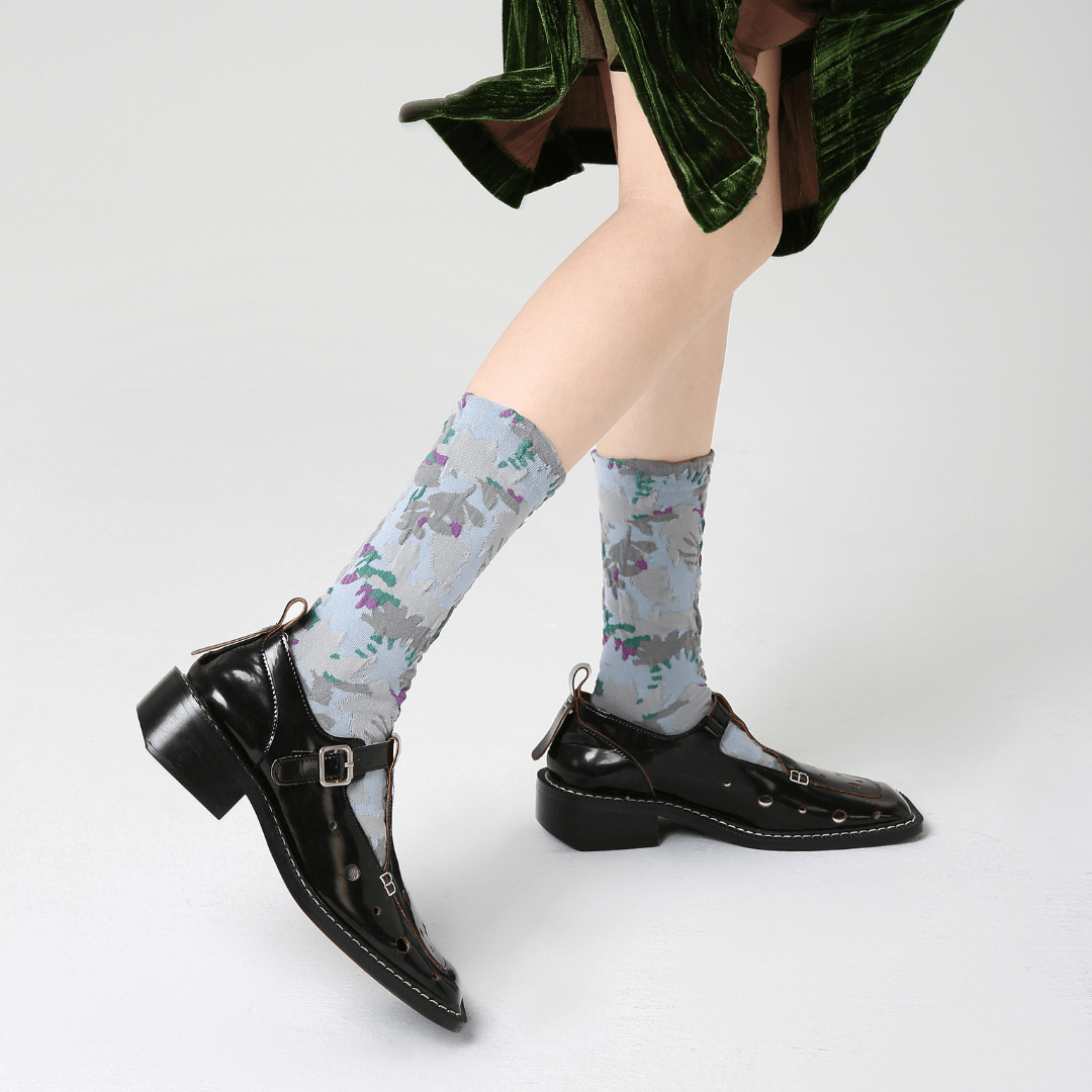 Renaissance Socks Crew Socks 4-10 3-Pack Women's 3D Green Floral Crew Socks