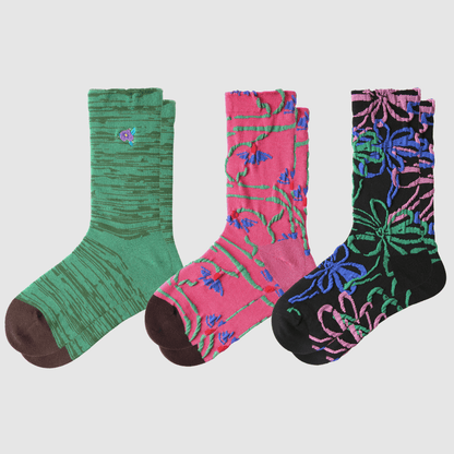 Renaissance Socks Crew Socks 4-10 3-Pack Women's Colorful Floral Crew Socks