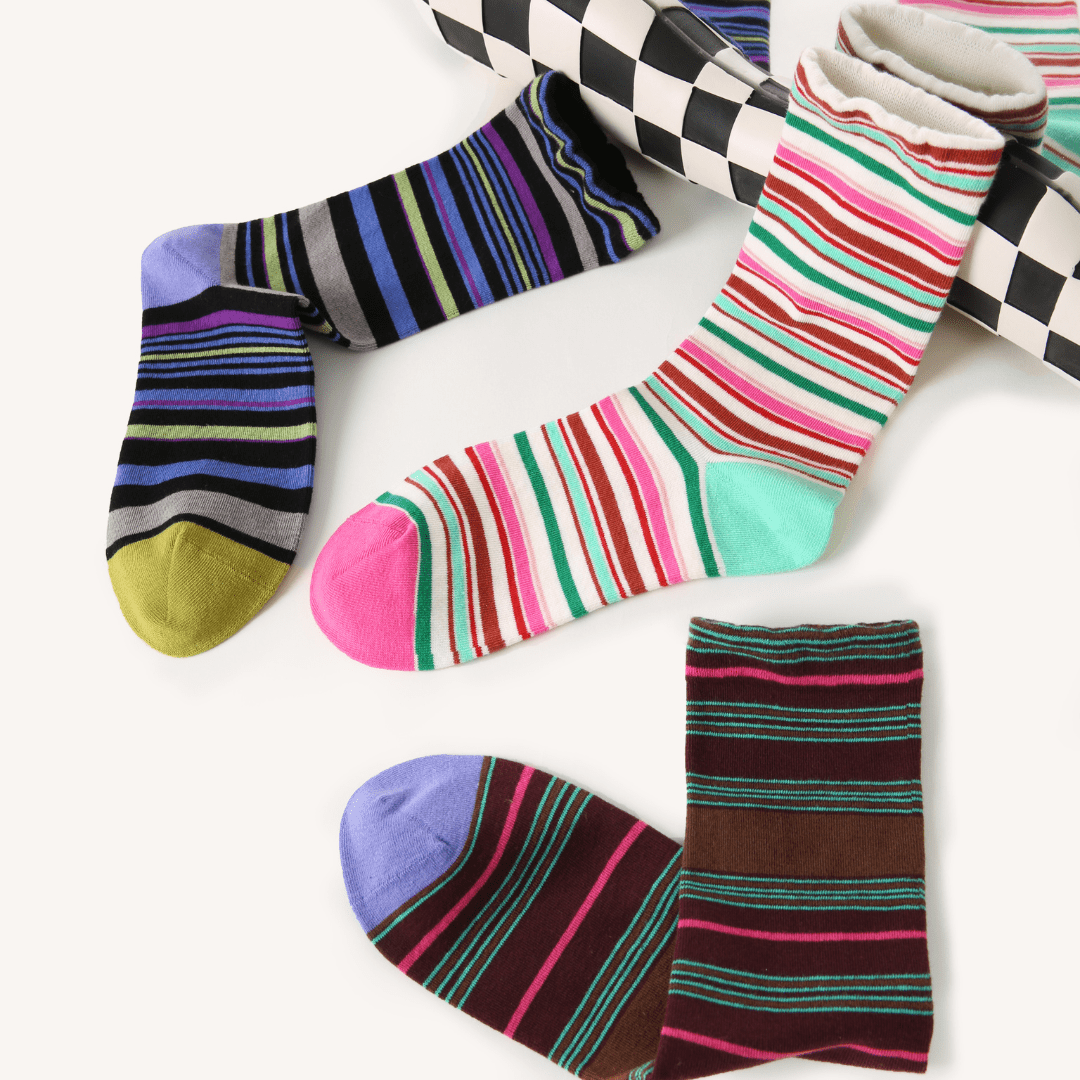 Renaissance Socks Crew Socks 4-10 3-Pack Women's Colorful Striped Crew Socks