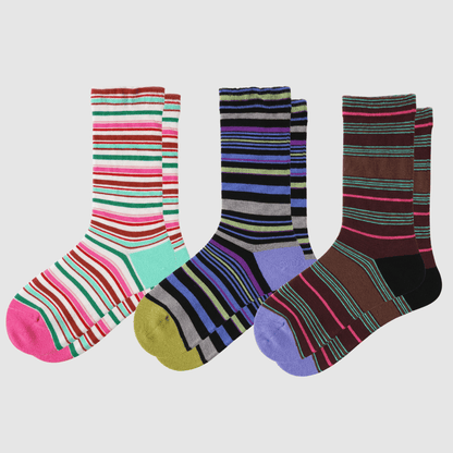 Renaissance Socks Crew Socks 4-10 3-Pack Women's Colorful Striped Crew Socks