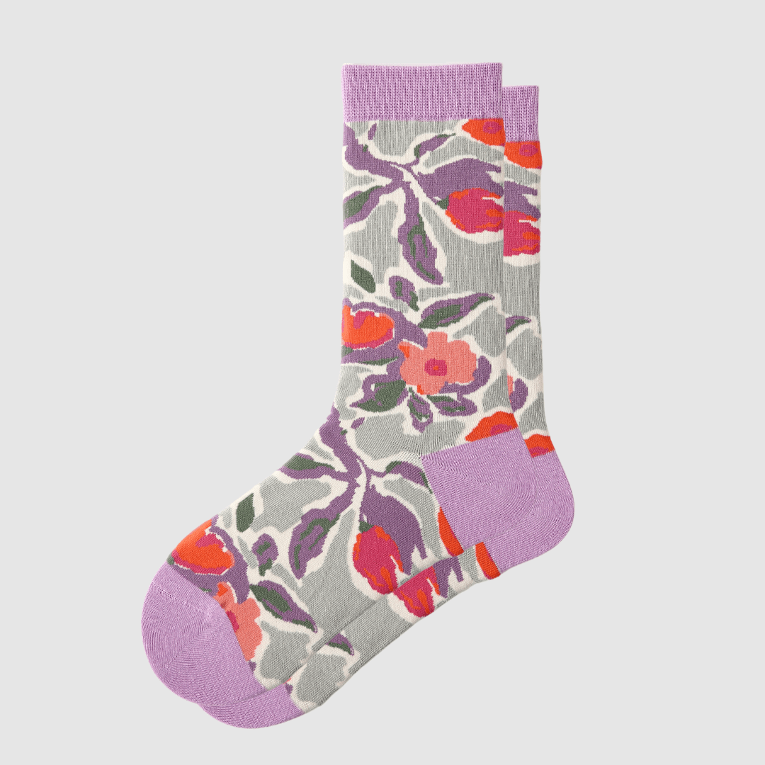 Renaissance Socks Crew Socks 4-10 / Purple Floral 3-Pack Women's Floral Crew Socks