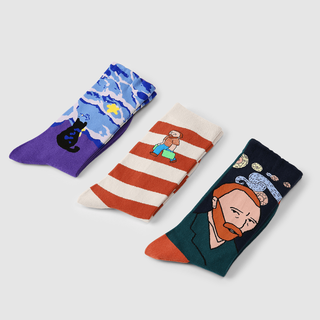 Renaissance Socks Crew Socks 4-10 3-Pack Women's Quirky Vincent van Gogh Crew Socks