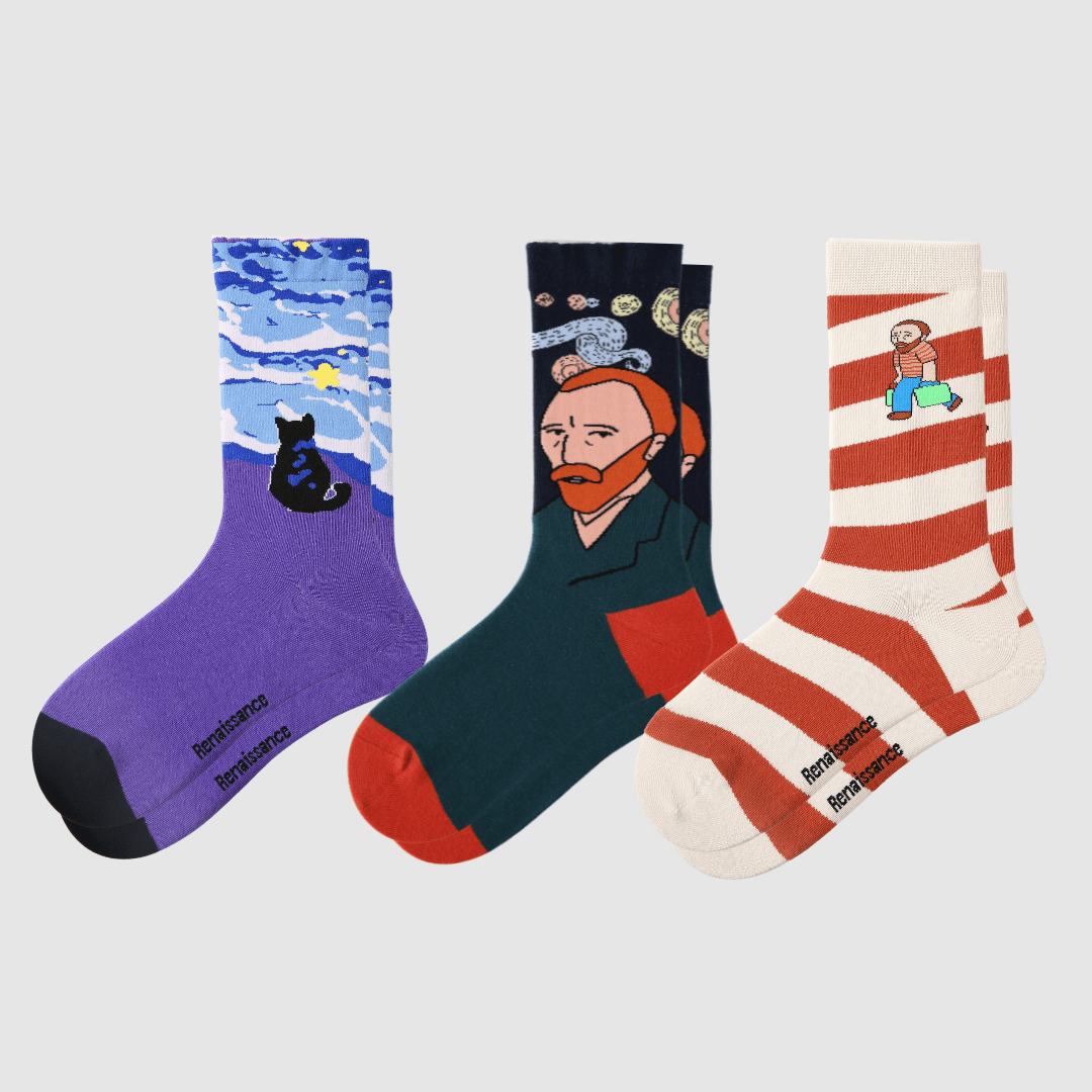 Renaissance Socks Crew Socks 4-10 / 3-Pack 3-Pack Women's Quirky Vincent van Gogh Crew Socks