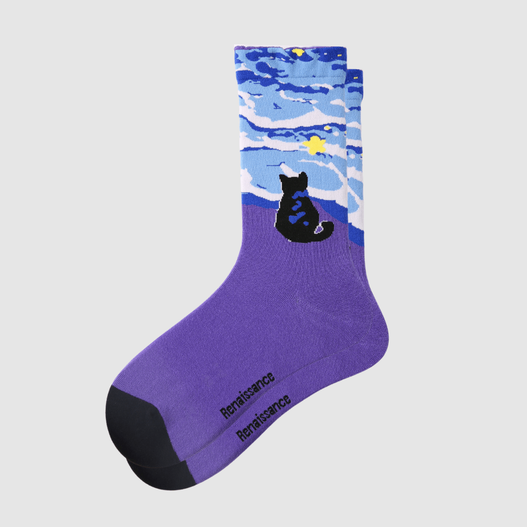 Renaissance Socks Crew Socks 4-10 / Starry Night 3-Pack Women's Quirky Vincent van Gogh Crew Socks