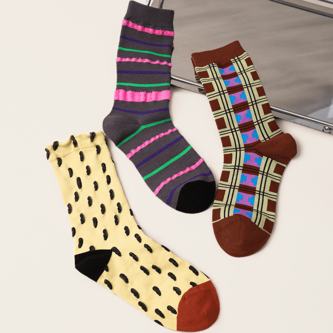 Renaissance Socks Crew Socks 4-10 3-Pack Women's Striped Retro Crew Socks