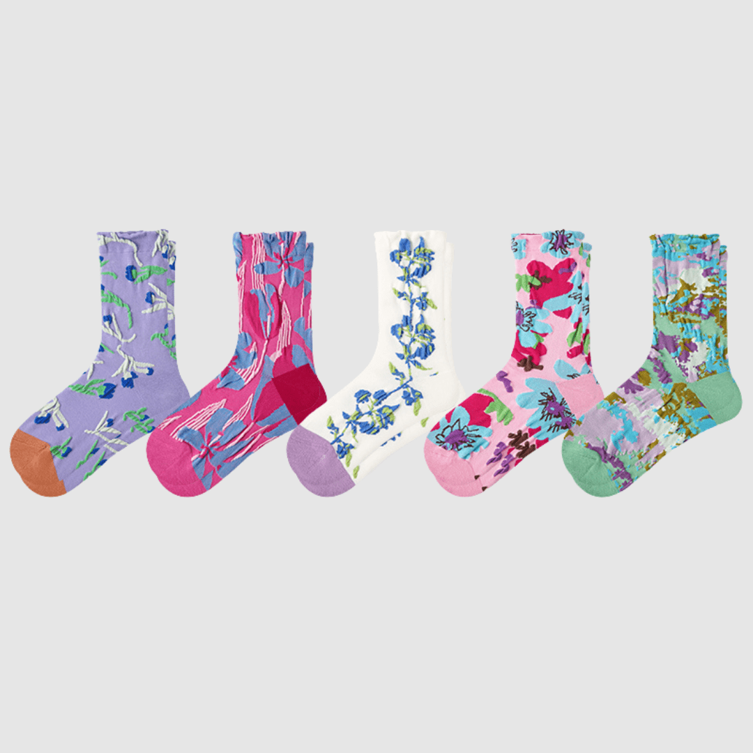 Renaissance Socks Crew Socks 4-10 5-Pack Women's Spring Floral Crew Socks