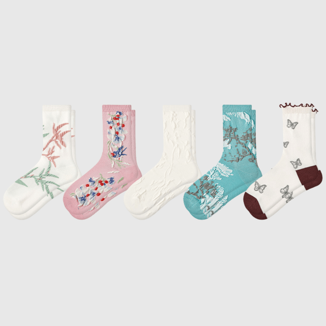 Renaissance Socks Crew Socks 4-10 5-Pack Women's Spring Floral Crew Socks