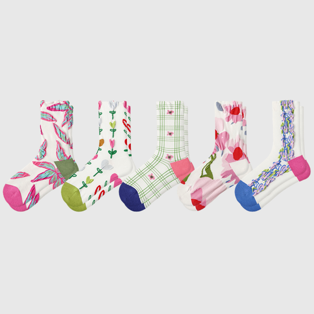 Renaissance Socks Crew Socks 4-10 5-Pack Women's Spring Floral Crew Socks