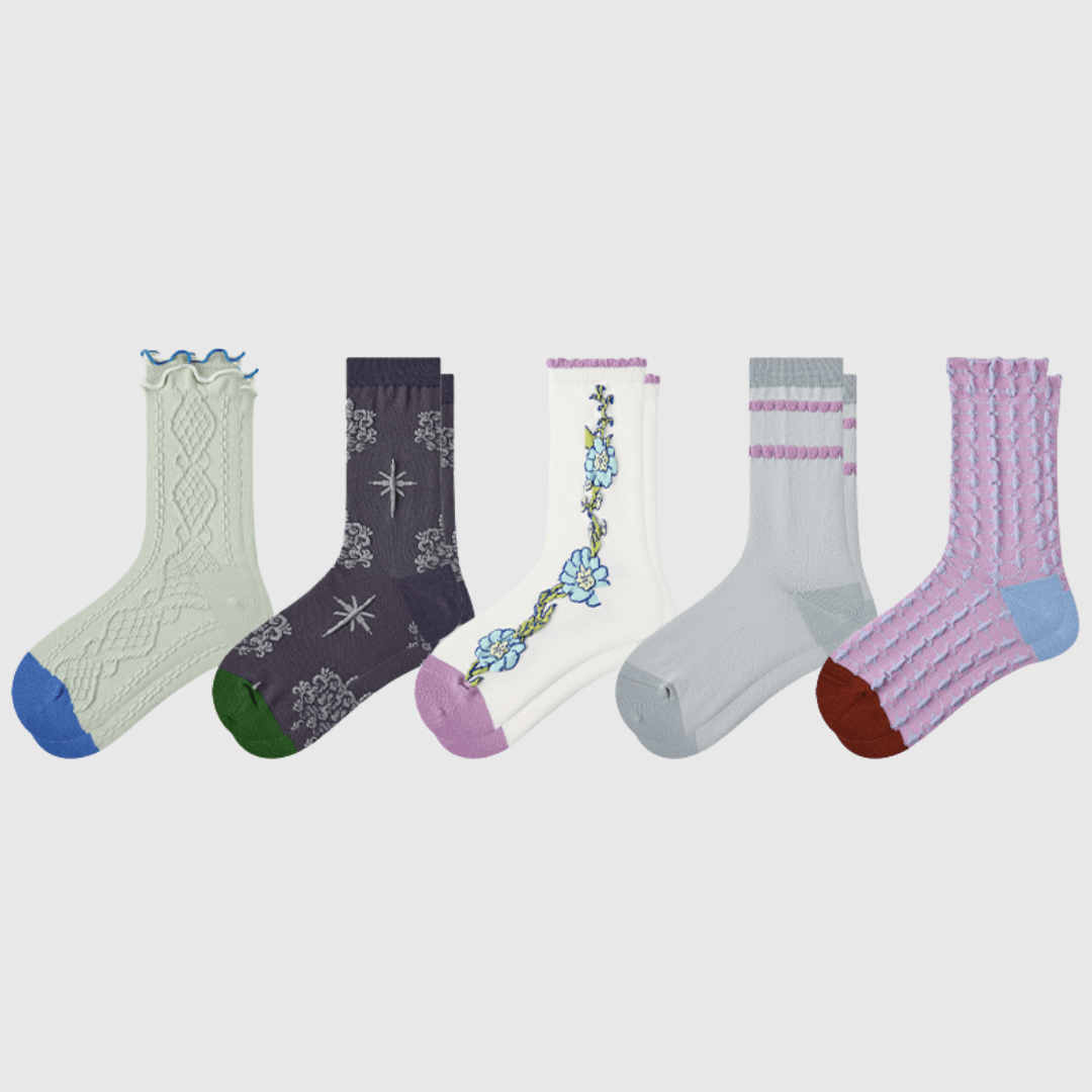 Renaissance Socks Crew Socks 4-10 5-Pack Women's Spring Floral Crew Socks