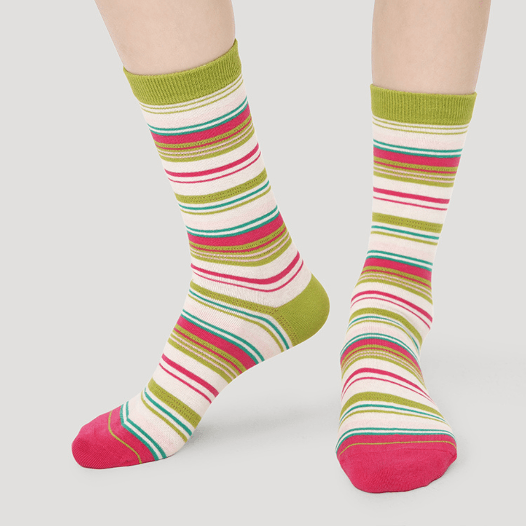 Renaissance Socks Crew Socks 4-10 5-Pack Women's Striped Sheer Socks