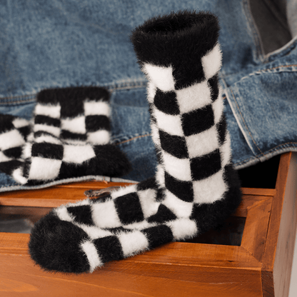 Renaissance Socks Crew Socks 35-39 Fluffy Checkmate Socks