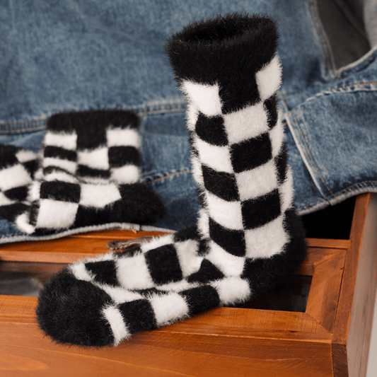 Renaissance Socks Crew Socks 35-39 Fluffy Checkmate Socks