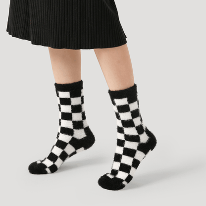 Renaissance Socks Crew Socks 35-39 Fluffy Checkmate Socks