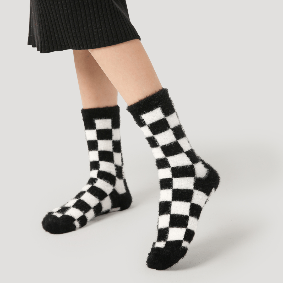 Renaissance Socks Crew Socks 35-39 Fluffy Checkmate Socks