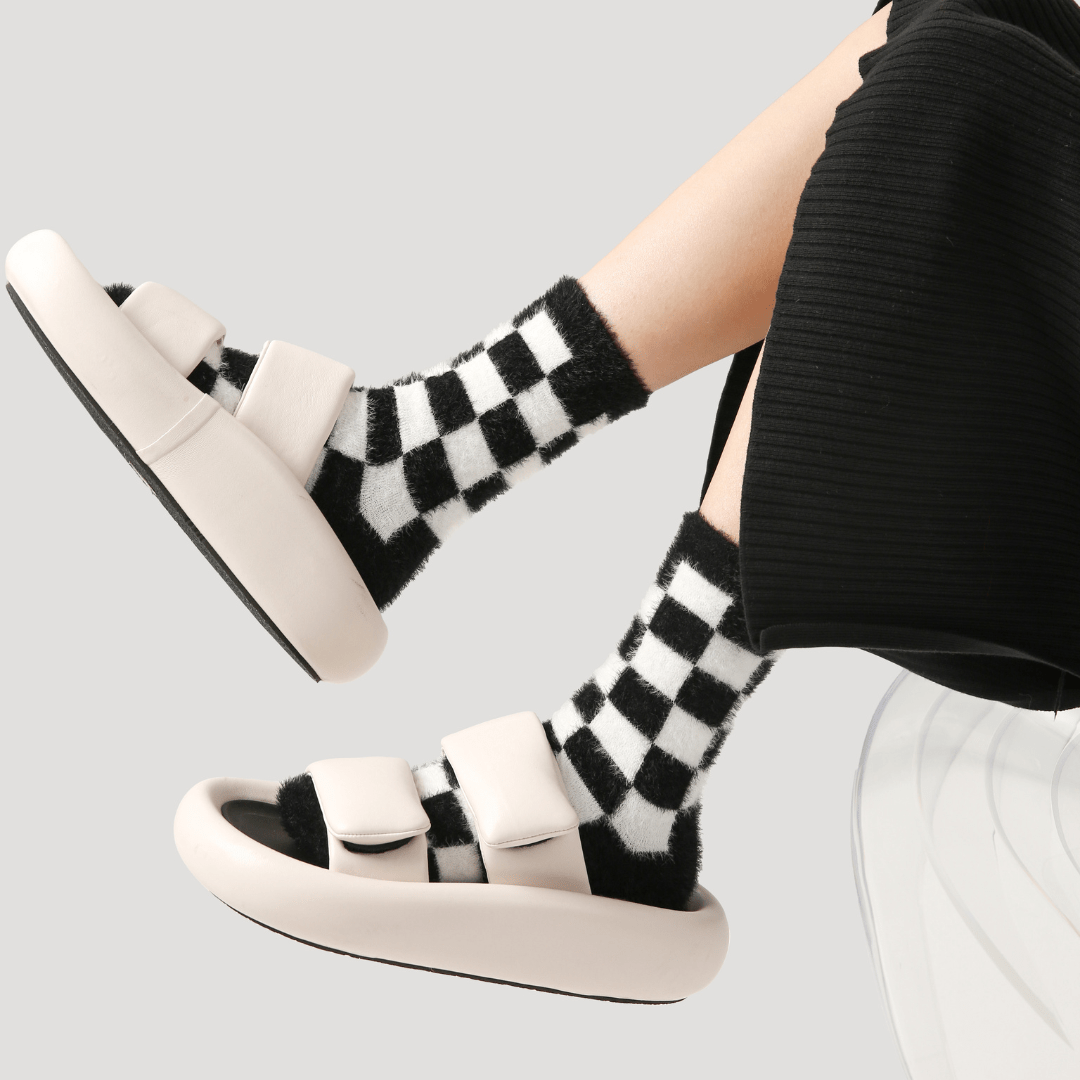 Renaissance Socks Crew Socks 35-39 Fluffy Checkmate Socks