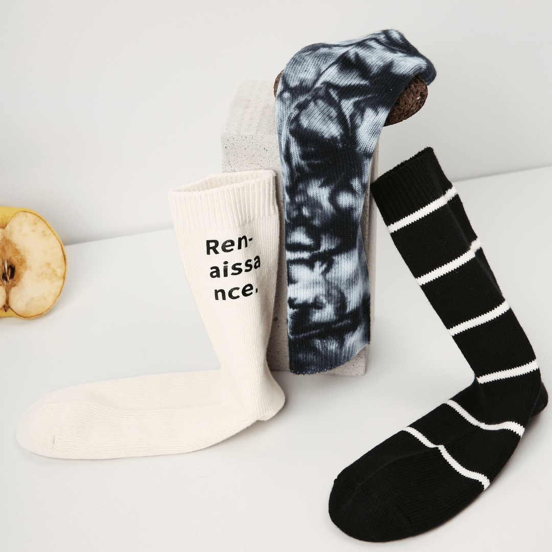 Renaissance Socks Crew Socks Men's Black and White Striped Crew Socks