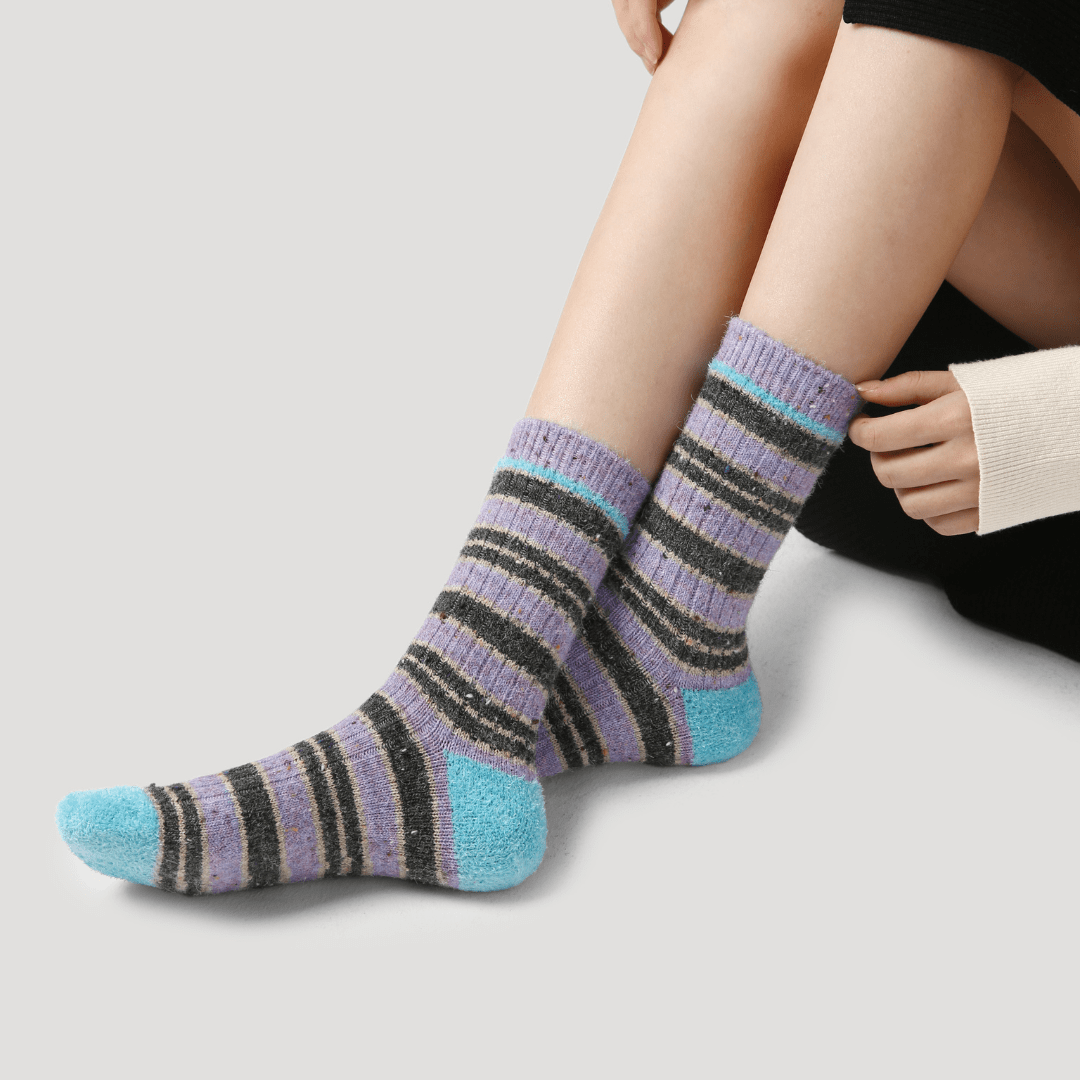 Renaissance Socks Crew Socks 35-39 Purple Stripe Wool Blend Socks