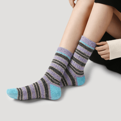 Renaissance Socks Crew Socks 35-39 Purple Stripe Wool Blend Socks