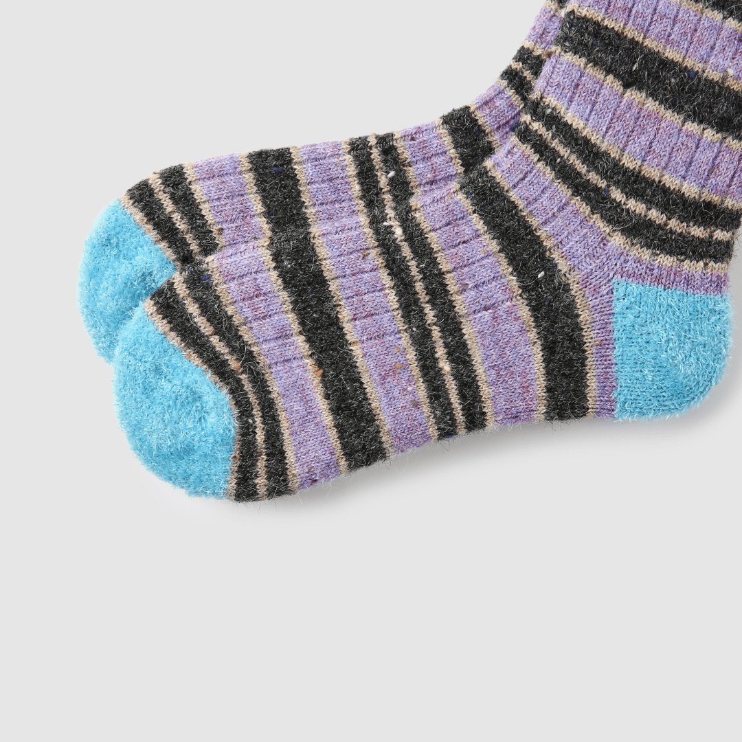 Renaissance Socks Crew Socks 35-39 Purple Stripe Wool Blend Socks