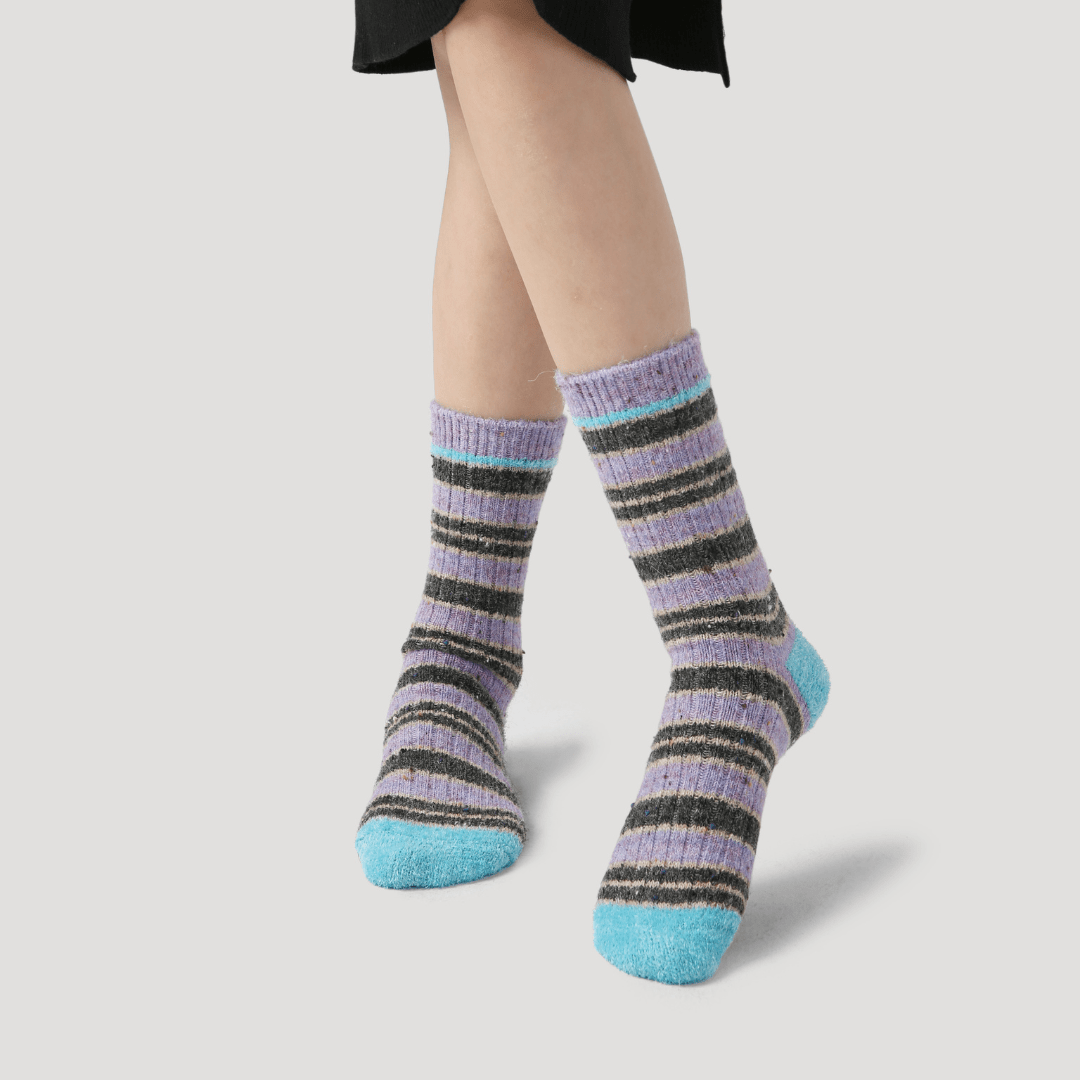 Renaissance Socks Crew Socks 35-39 Purple Stripe Wool Blend Socks