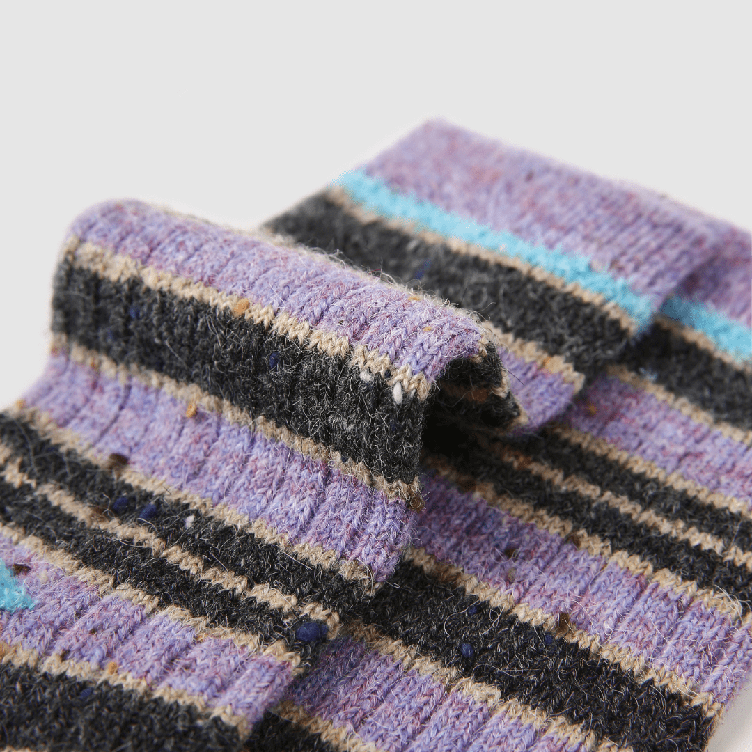 Renaissance Socks Crew Socks 35-39 Purple Stripe Wool Blend Socks