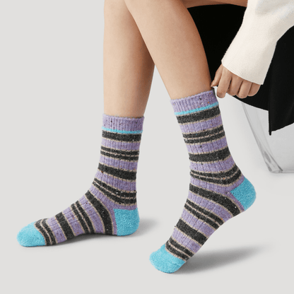 Renaissance Socks Crew Socks 35-39 Purple Stripe Wool Blend Socks