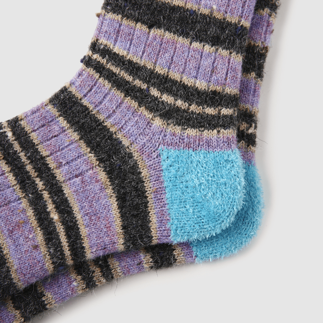 Renaissance Socks Crew Socks 35-39 Purple Stripe Wool Blend Socks