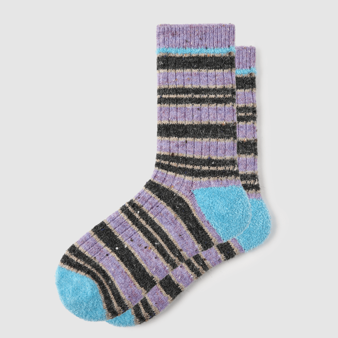 Renaissance Socks Crew Socks 35-39 Purple Stripe Wool Blend Socks