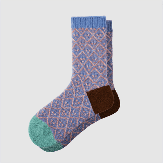 Renaissance Socks Crew Socks 35-39 Retro Rhombus Plaid Wool Blend Socks