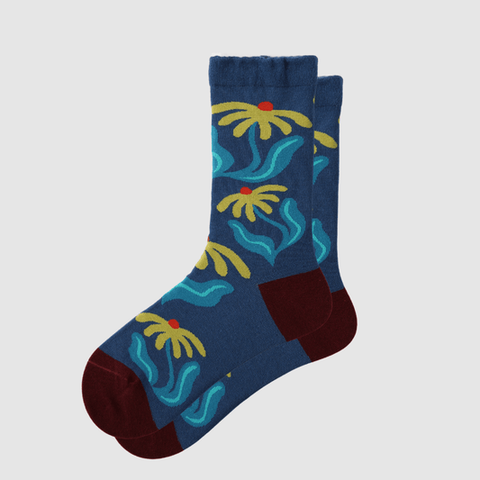 Renaissance Socks Crew Socks 4-10 / Blue Daisy Women's Blue Daisy Crew Socks