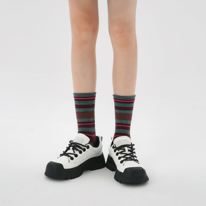 Renaissance Socks Crew Socks Women's Brown Striped Crew Socks