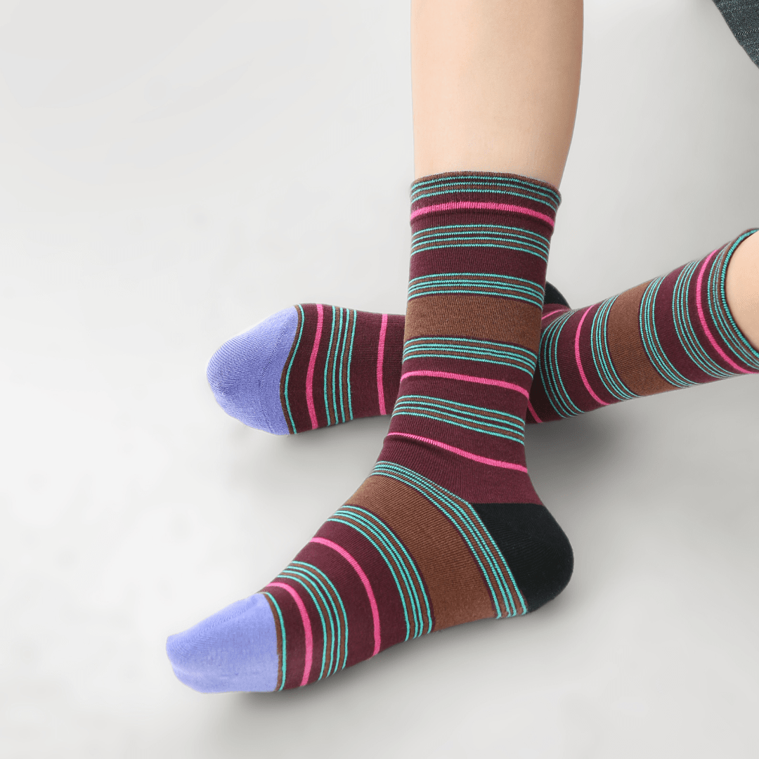 Renaissance Socks Crew Socks Women's Brown Striped Crew Socks