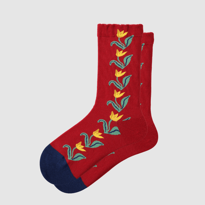 Renaissance Socks Crew Socks 4-10 / Red Tulip Women's Floral Crew Socks