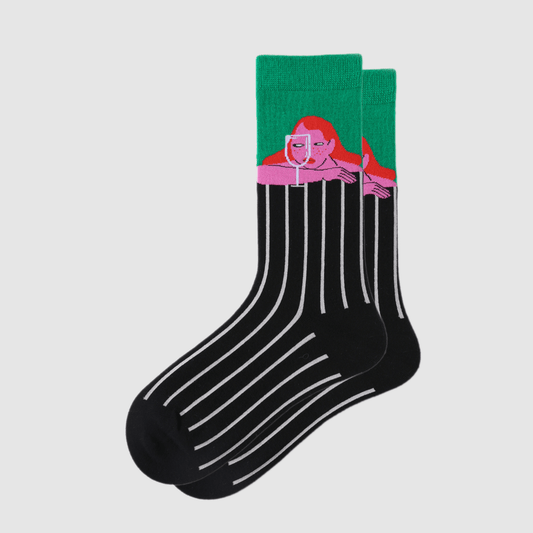 Renaissance Socks Crew Socks 4-10 / Black Women's Grab A Drink Crew Socks