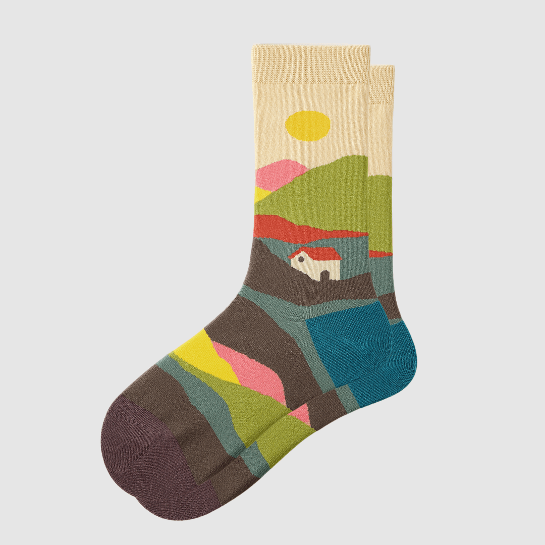 Renaissance Socks Crew Socks 4-10 / Meadow Cottage Women's Landscape Crew Socks