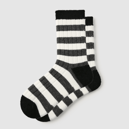 Renaissance Socks Crew Socks 4-10 Women's Merino Wool Blend Black & White Striped Socks