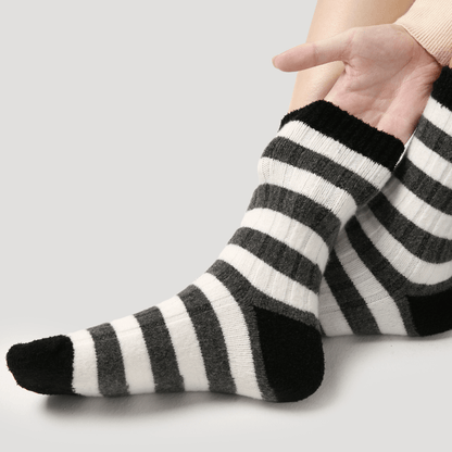 Renaissance Socks Crew Socks 4-10 Women's Merino Wool Blend Black & White Striped Socks