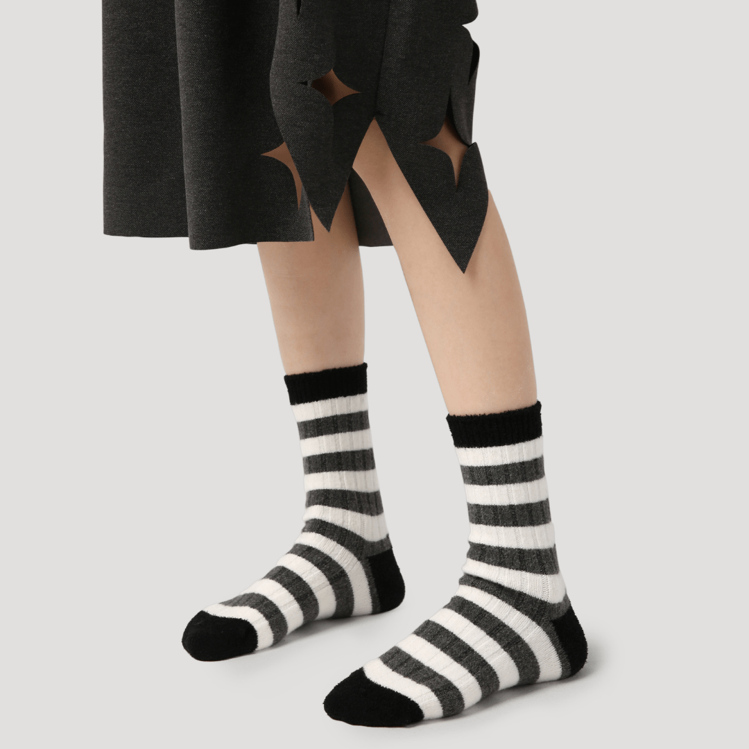 Renaissance Socks Crew Socks 4-10 Women's Merino Wool Blend Black & White Striped Socks