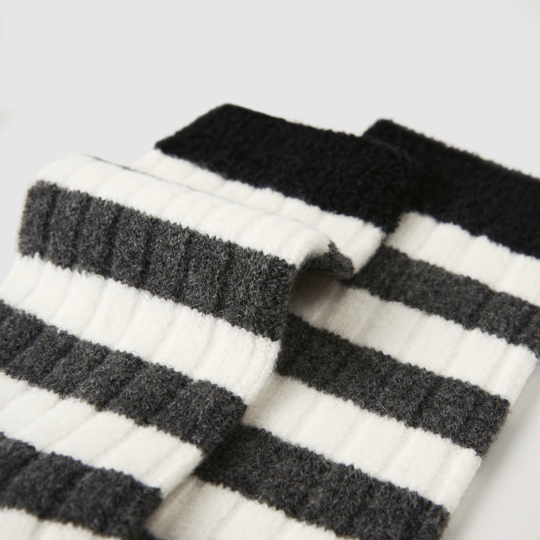 Renaissance Socks Crew Socks 4-10 Women's Merino Wool Blend Black & White Striped Socks