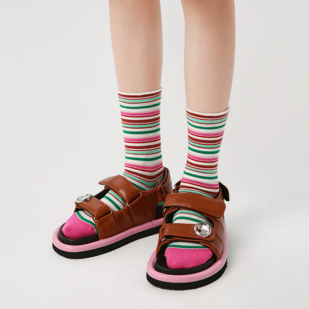 Renaissance Socks Crew Socks Women's Pink Striped Crew Socks